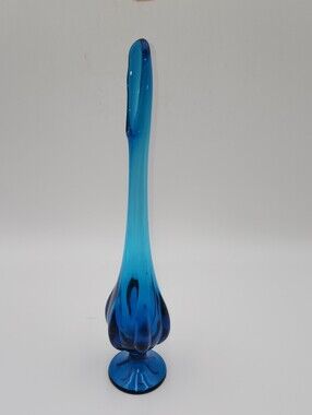 Vintage MCM Viking Glass Epic Blue Bluenique 13" Swung Vase Six Petal Footed